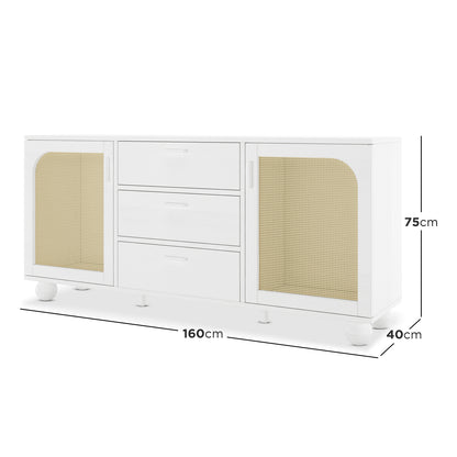 Carlo 160cm Rattan Sideboard Buffet Table - White