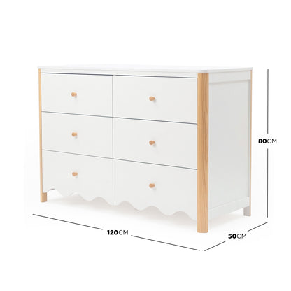 Six-drawer dresser with dimensions 120 × 80 × 50 cm on a white background