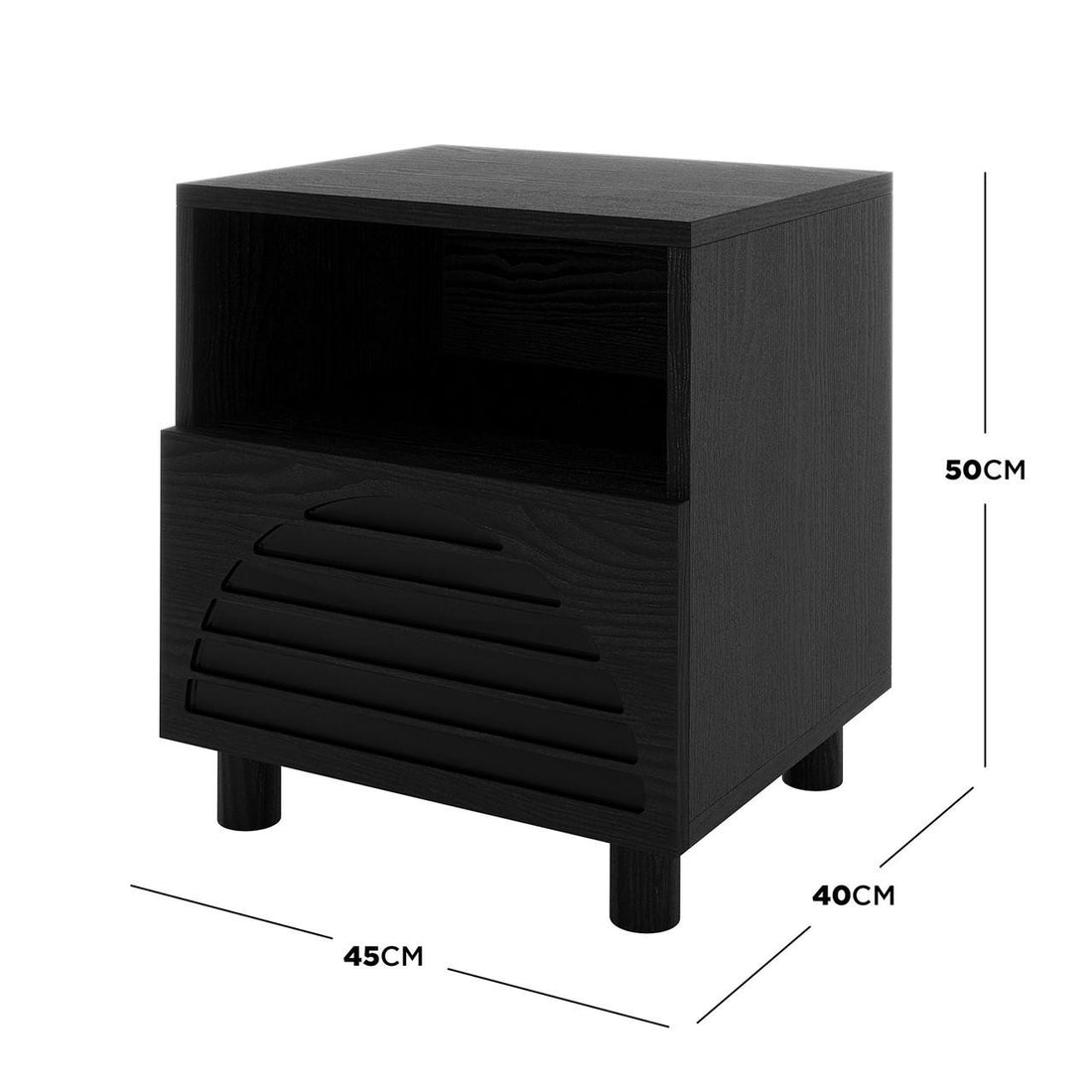 Deino 45cm Bedside Table with Storage - Black