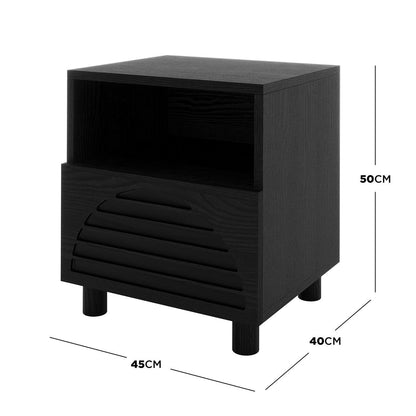 Deino 45cm Bedside Table with Storage - Black
