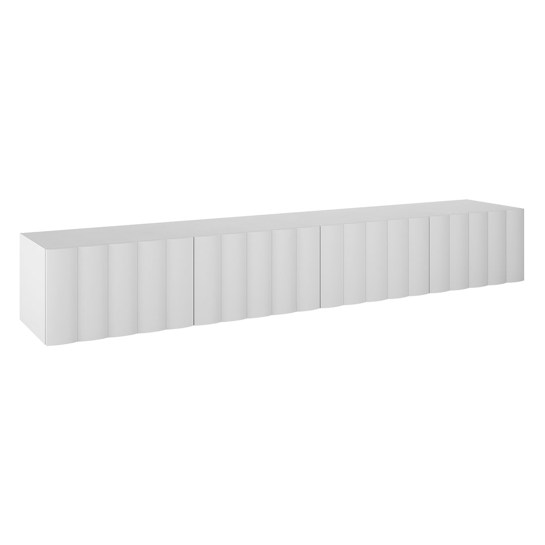 Hamish 200cm Entertainment Unit White, featuring a sleek rectangular design with a black handle, ideal for a modern living room setup with its versatile, handle-free drawers and wave design.