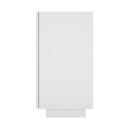 Hamish 140cm Storage Sideboard Buffet White featuring a sleek rectangular design with a black border, emphasizing modern wave details and handle-free doors for a clean, contemporary look.
