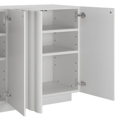 Close-up of a hinge on the Hamish 140cm Storage Sideboard Buffet, showcasing its modern design and practical storage features, including handle-free doors and a sleek wave design.