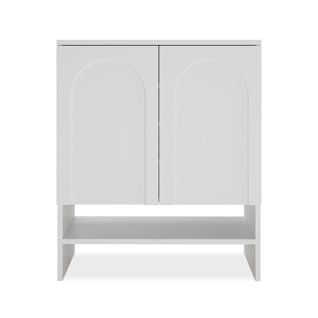 Hava 80cm Arched Shoe Cabinet White with two arched doors and a visible open bottom shelf, offering stylish, ample storage for shoes and accessories in a modern hallway.
