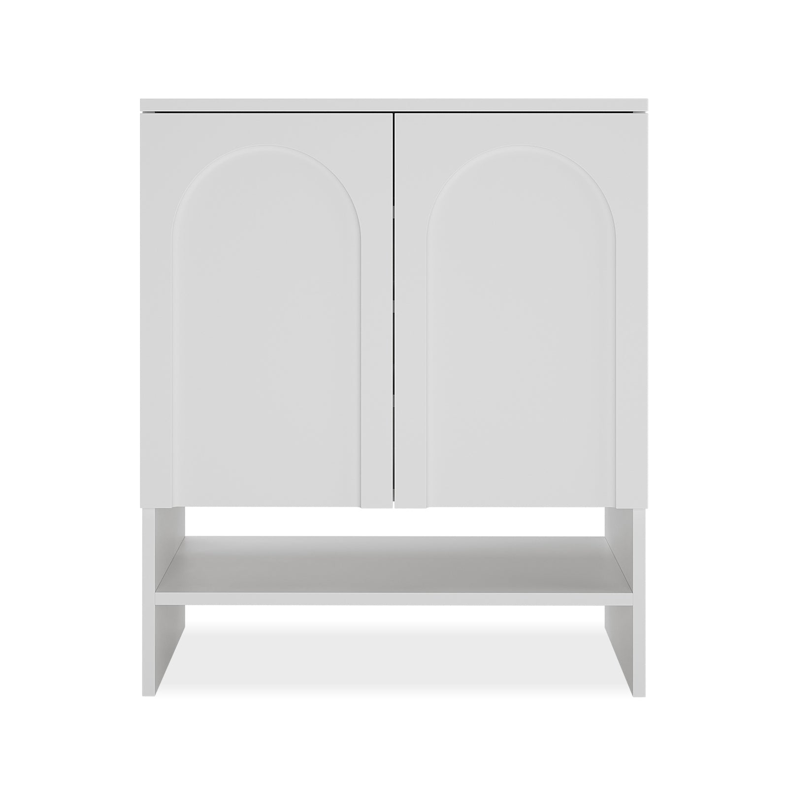 Hava 80cm Arched Shoe Cabinet White with two arched doors and a visible open bottom shelf, offering stylish, ample storage for shoes and accessories in a modern hallway.