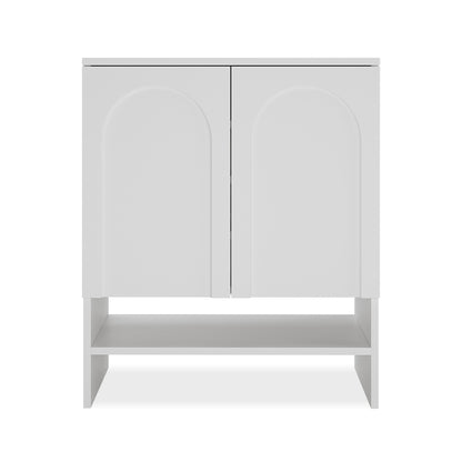 Hava 80cm Arched Shoe Cabinet White with two arched doors and a visible open bottom shelf, offering stylish, ample storage for shoes and accessories in a modern hallway.