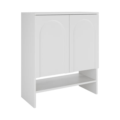 Hava 80cm Arched Shoe Cabinet White featuring two doors with an elegant arch design and a white shelf below, offering stylish storage for shoes and accessories in modern homes.