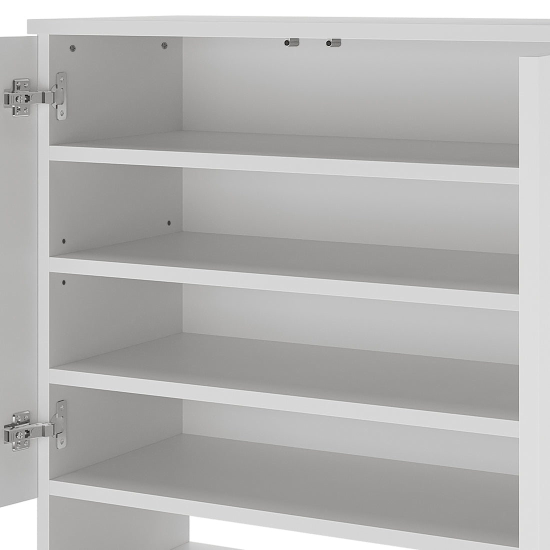 Close-up of hinges on the Hava 80cm Arched Shoe Cabinet, showcasing its sturdy design and elegant arch doors, ideal for stylish and practical hallway storage.