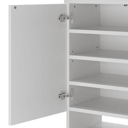 Hava 80cm Arched Shoe Cabinet White features a close-up view of its white shelf and hinge, highlighting its sleek, modern design and ample storage for stylish hallway organization.