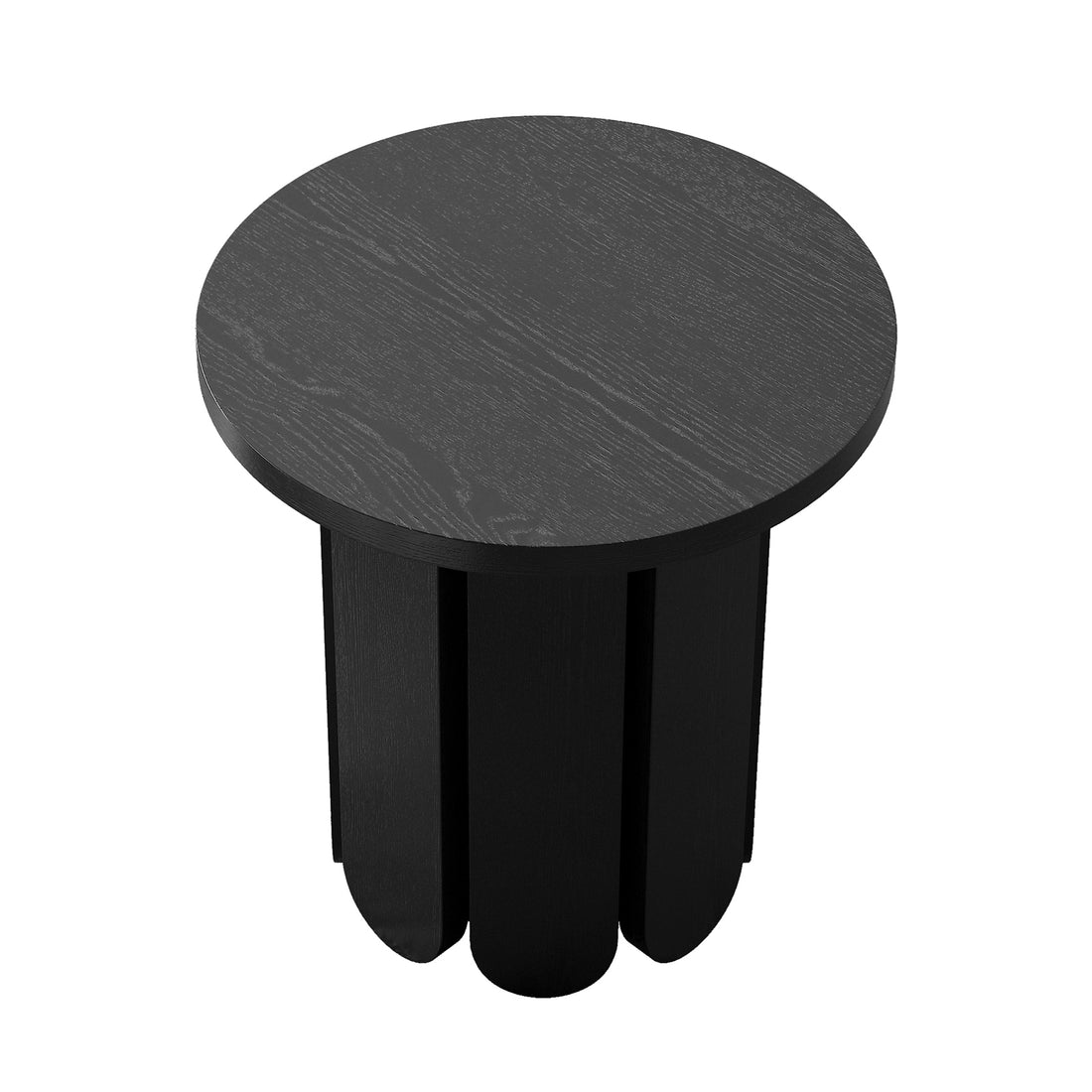 Hugo 45cm Side Table - Black, featuring a black round tabletop and minimalist design, ideal for contemporary interiors, crafted from engineered wood with anti-slip pads for stability.