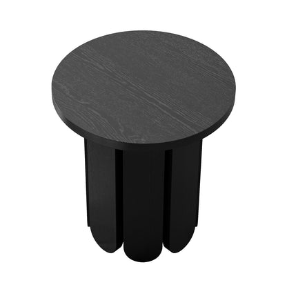 Hugo 45cm Side Table - Black, featuring a black round tabletop and minimalist design, ideal for contemporary interiors, crafted from engineered wood with anti-slip pads for stability.