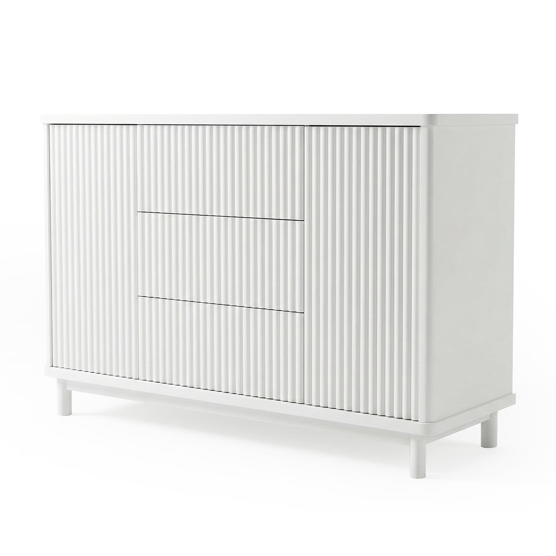 Modern white sideboard cabinet on white background
