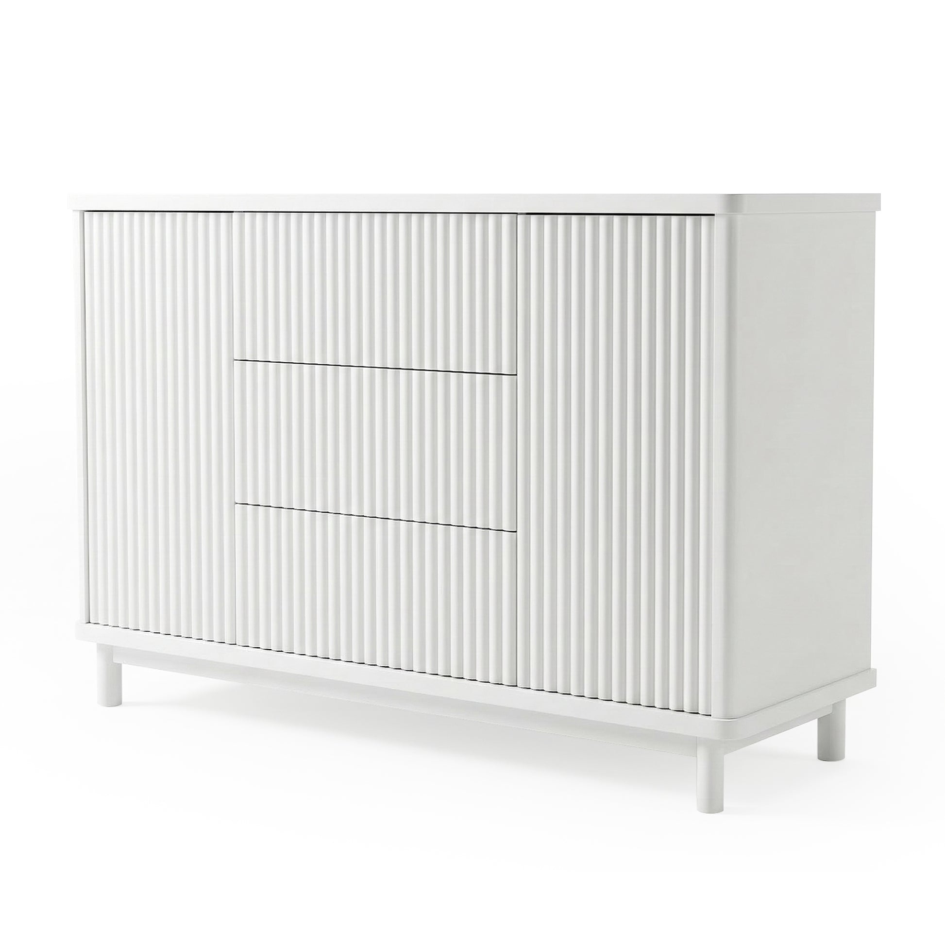 Modern white sideboard cabinet on white background