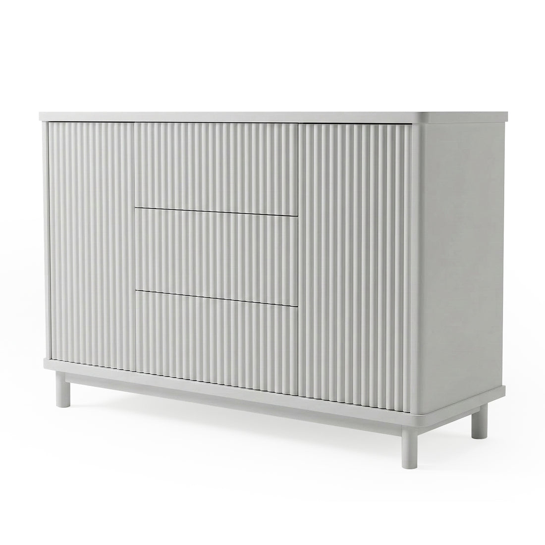 Light gray fluted front cabinet on white background