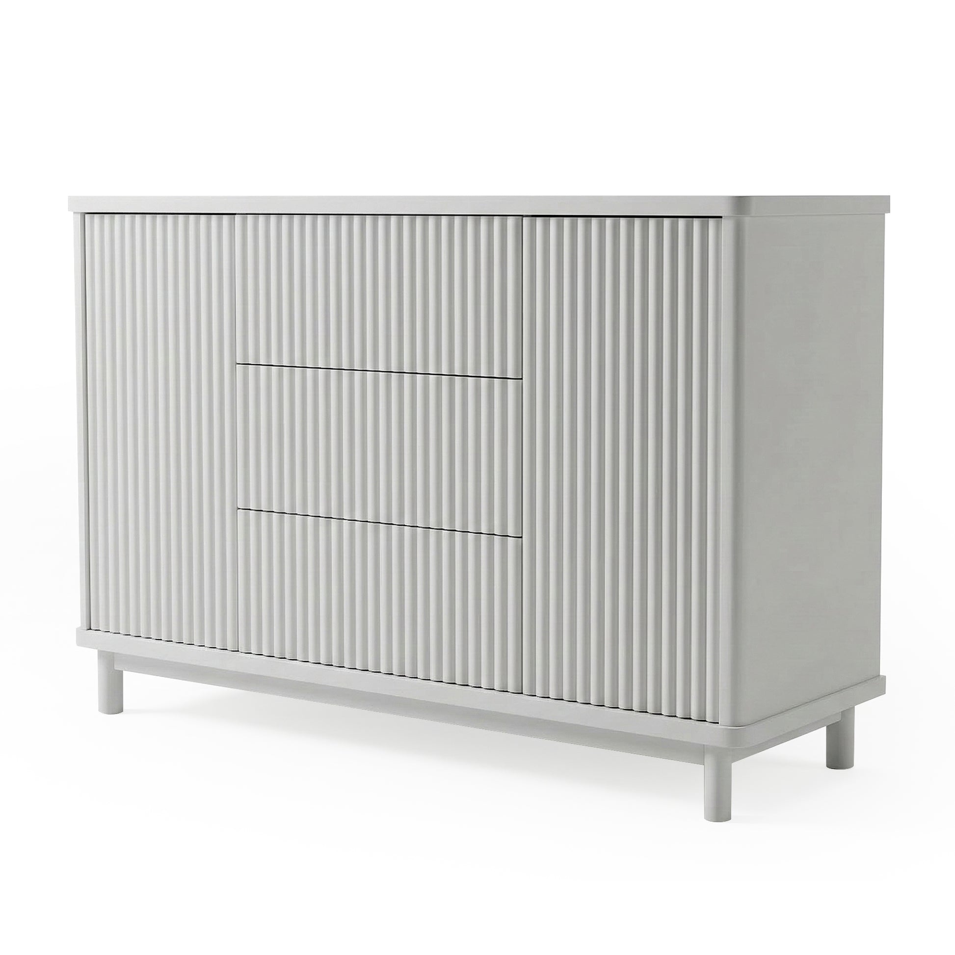 Light gray fluted front cabinet on white background