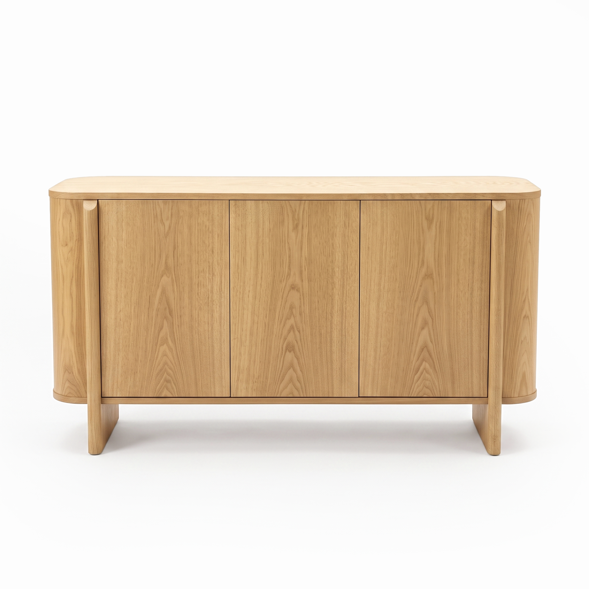 Light oak wooden sideboard on a white background