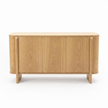 Light oak wooden sideboard on a white background