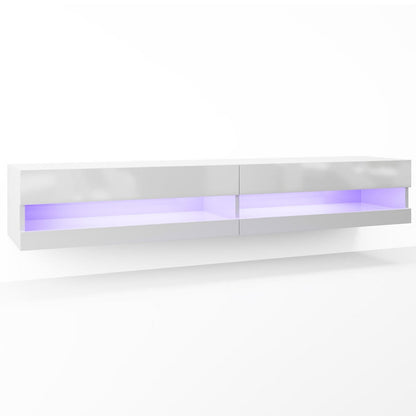 Marshall 180cm Floating LED TV Unit with Storage in White, featuring a sleek wall-mounted design, two compartments, and built-in LED strips for a modern, minimalist look.