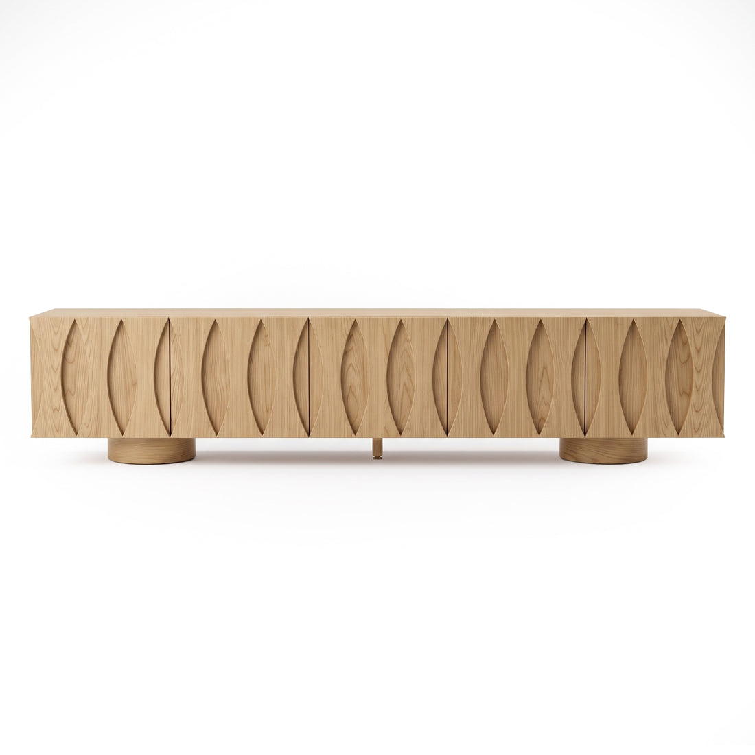 Matias 220cm Storage TV Unit in Oak styled in a room setting