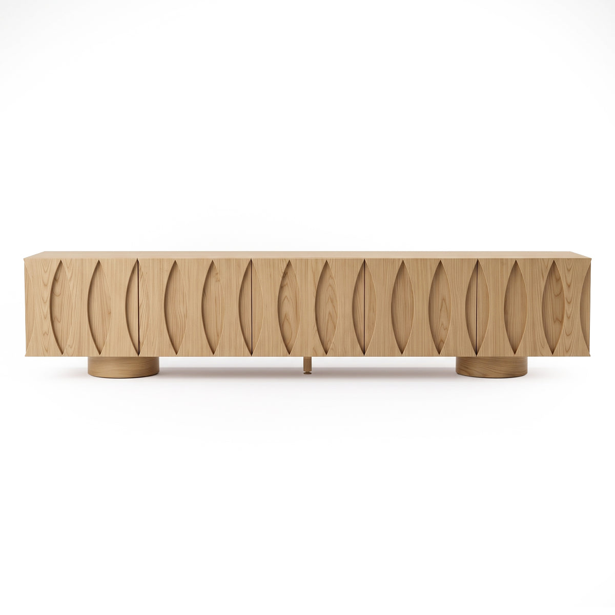 Matias 220cm Storage TV Unit in Oak styled in a room setting