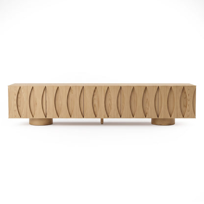 Matias 220cm Storage TV Unit in Oak styled in a room setting
