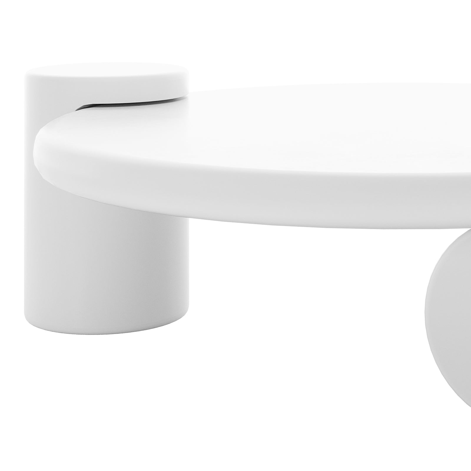 Nando 100cm Modern Round Coffee Table in White, featuring a minimalist design with a smooth round top and thick cylindrical legs, perfect for contemporary living spaces.