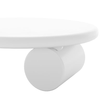 Nando 100cm Modern Round Coffee Table in White features a sleek round tabletop on a short cylindrical base, embodying minimalist design ideal for contemporary interiors.