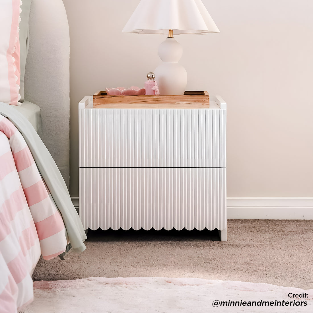 Nasrin 2 Drawer Bedside Table in White