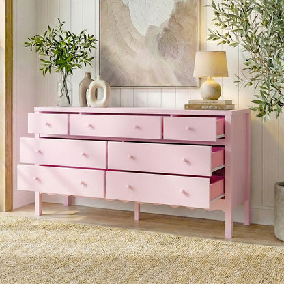 Serra 150cm Solid Pine 7-drawer Lowboy Dresser in Pink