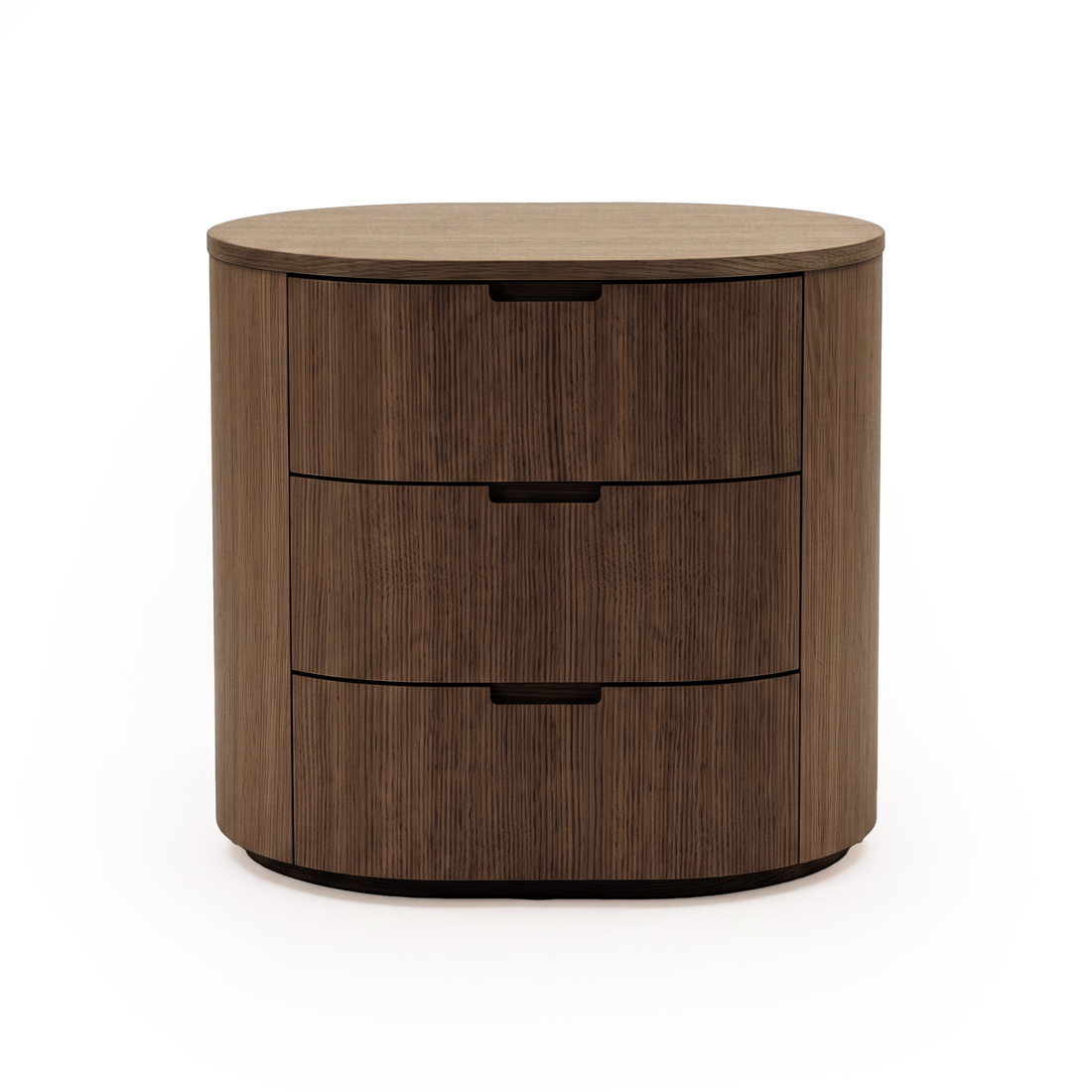 Wooden three-drawer chest on a white background