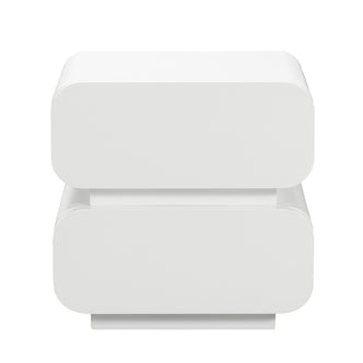 Zimerman 50cm 2-Drawer Bedside Table in White, featuring a modern design with clean lines, two spacious drawers, and a smooth finish, ideal for bedroom storage and decor display.