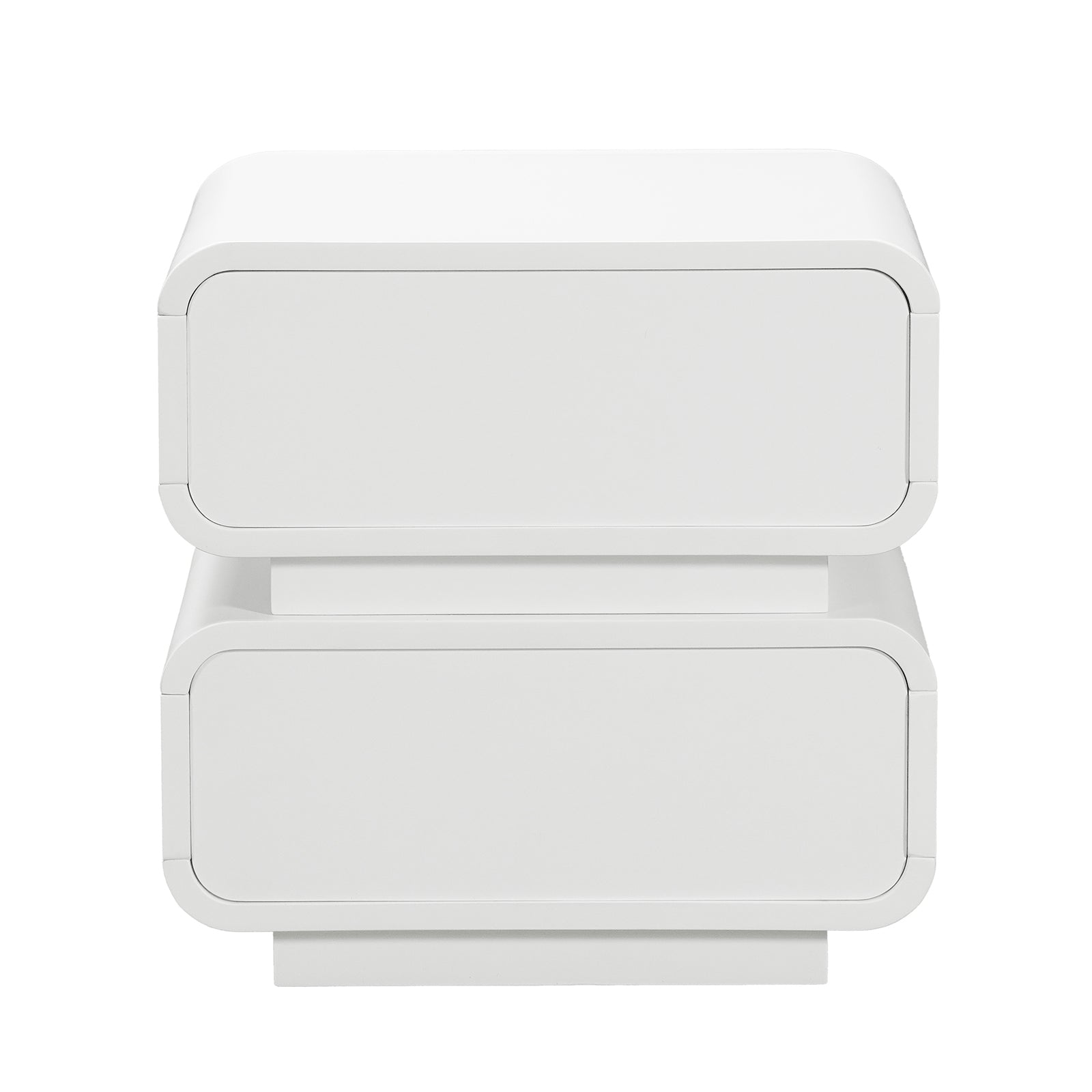 Zimerman 50cm 2-Drawer Bedside Table in White, featuring a minimalist design with two rounded-corner drawers, offering practical storage while adding a sleek, modern touch to any bedroom.