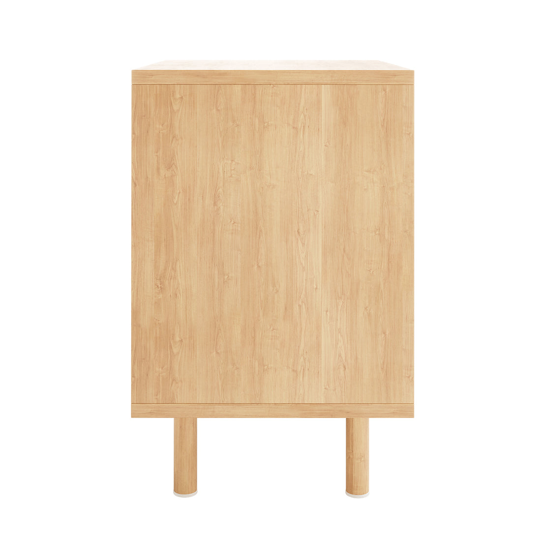 Close-up of the Zuriel 45cm Bedside Table with Drawers, showcasing its wooden surface and stripe-look drawer faces. The table stands on sturdy legs, highlighting its sleek design and craftsmanship.