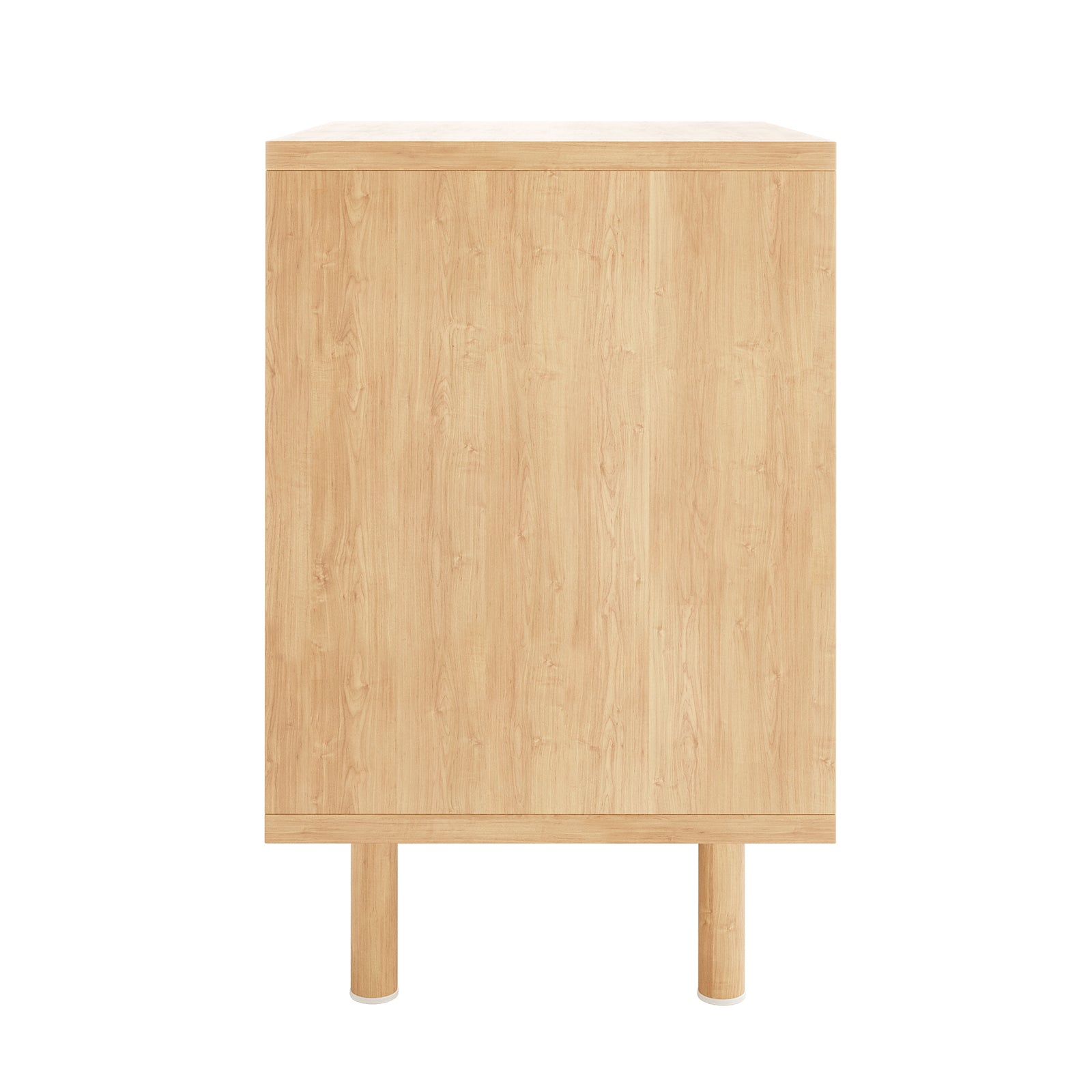 Close-up of the Zuriel 45cm Bedside Table with Drawers, showcasing its wooden surface and stripe-look drawer faces. The table stands on sturdy legs, highlighting its sleek design and craftsmanship.