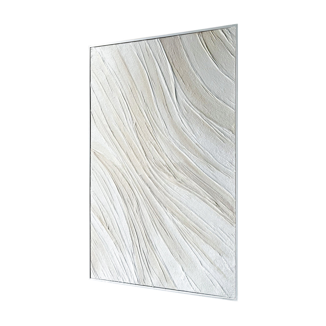 Left Angled view of Anya Abstract Textured Hanging Canvas, highlighting the dimensionality of its 3D texture, the lightweight polystyrene frame, and artistic depth.