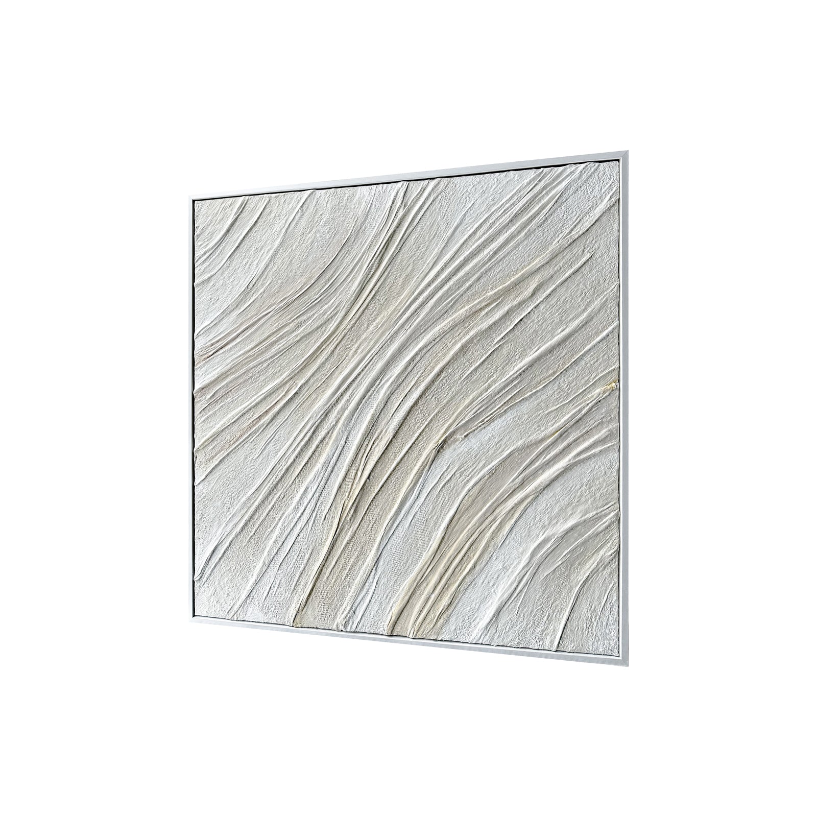 Left Angled view of Anya Abstract Textured Hanging Canvas, highlighting the dimensionality of its 3D texture, the lightweight polystyrene frame, and artistic depth.