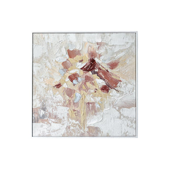 Bloom Abstract Textured Framed Canvas Wall Art, front view, showcasing soft cream, beige, terracotta, and muted grey tones with hand-painted 3D texture and a lightweight polystyrene frame, perfect for modern interiors.