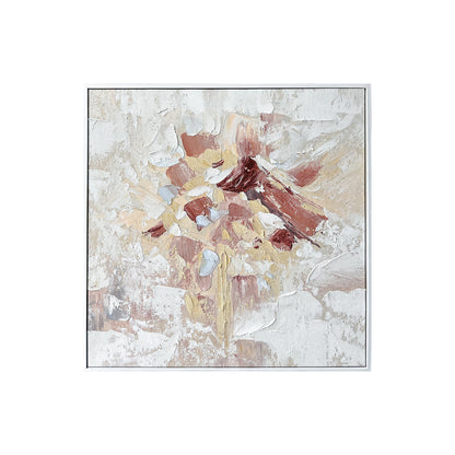 Bloom Abstract Textured Framed Canvas Wall Art, front view, showcasing soft cream, beige, terracotta, and muted grey tones with hand-painted 3D texture and a lightweight polystyrene frame, perfect for modern interiors.