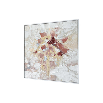 Bloom Abstract Textured Framed Canvas Wall Art from an angled perspective, highlighting its distinctive 3D texture and hand-painted details, adding depth and artistic flair to any wall.