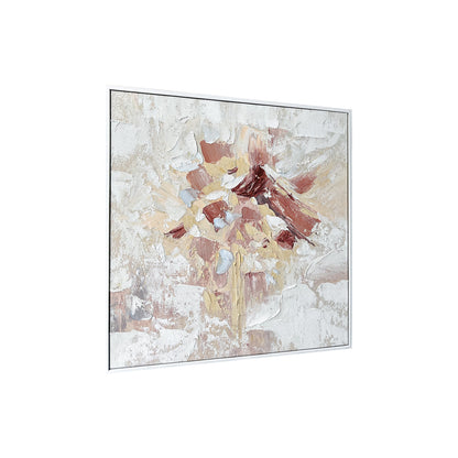Bloom Abstract Textured Framed Canvas Wall Art from an angled perspective, highlighting its distinctive 3D texture and hand-painted details, adding depth and artistic flair to any wall.