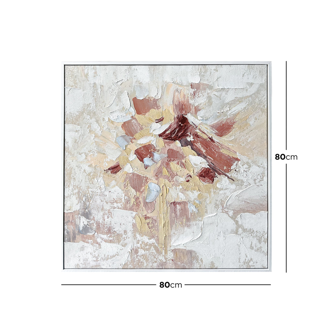 Bloom Abstract Textured Framed Canvas Wall Art with dimensions of 80x80cm, 4cm depth, for accurate space planning.