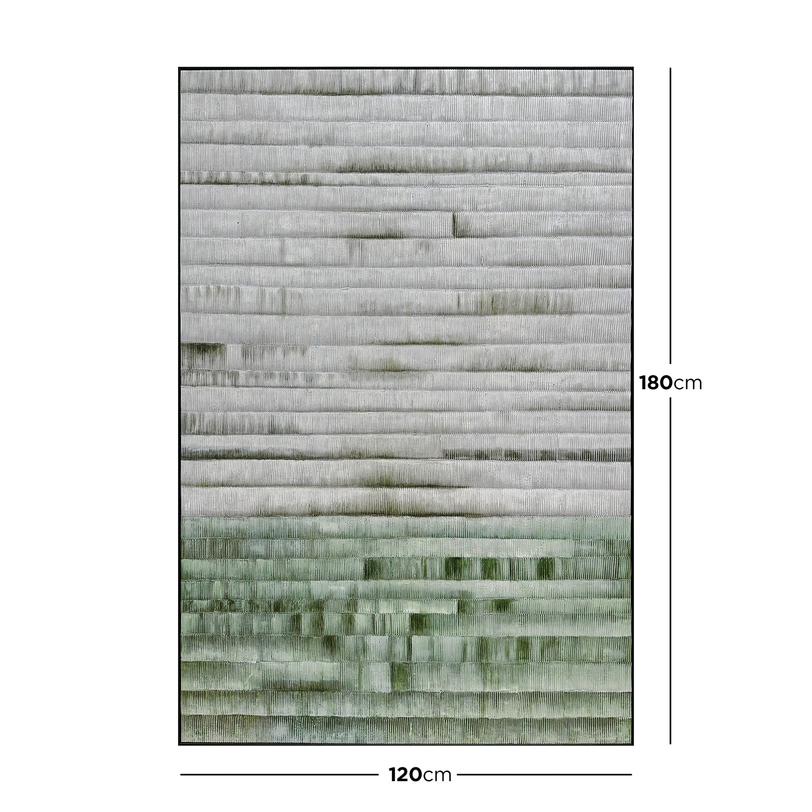 Dimensions of Emery Modern Framed Canvas: 120x180cm, depicting its large rectangular size, perfect for making a bold and elegant artistic statement in spacious areas.