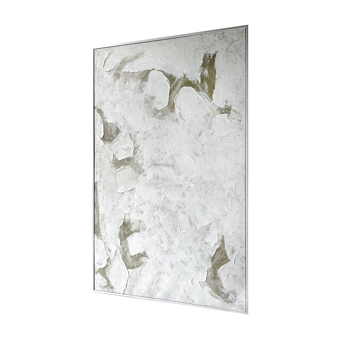 Left Angled view of Luma Framed Textured Abstract Canvas, emphasizing the depth created by its 3D texture, the sleek polystyrene outer frame, and sturdy pine inner frame.
