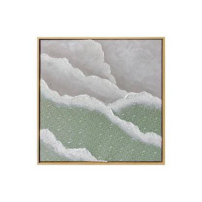 Front view of Nolan Modern Framed Textured Canvas, showcasing its contemporary abstract design with soft colors, bold 3D textures, and a hand-painted gel finish.