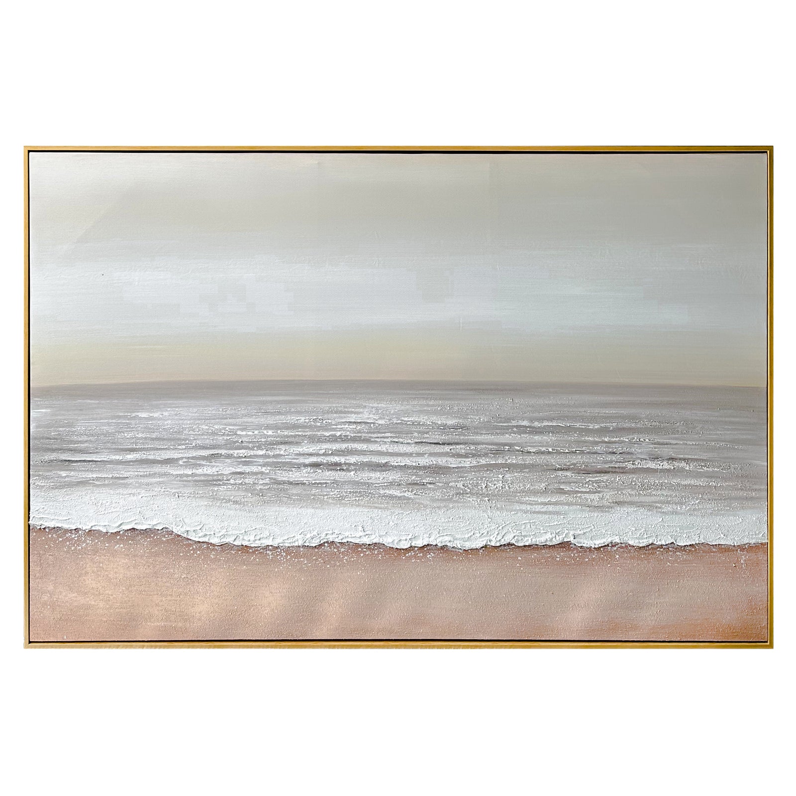 Front view of Sable Textured Coastal Canvas Wall Art, featuring soft tones of sand, seafoam, and sky with a textured surface and hand-painted details for coastal charm.