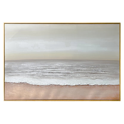 Front view of Sable Textured Coastal Canvas Wall Art, featuring soft tones of sand, seafoam, and sky with a textured surface and hand-painted details for coastal charm.