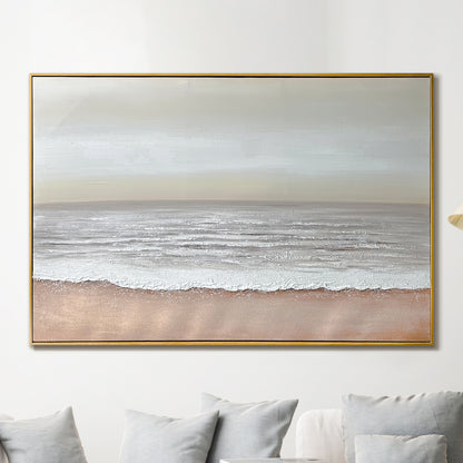 Sable Textured Coastal Canvas Wall Art displayed in a modern living room, showcasing its serene coastal aesthetic and how it enhances a beach-inspired or minimalist interior.