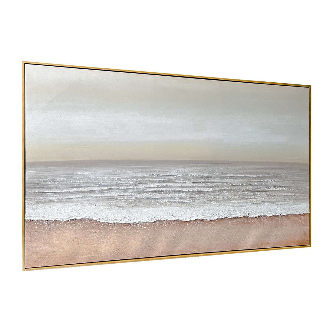 Right Angled view of Sable Textured Coastal Canvas, emphasizing the depth created by its 3D painting, the lightweight polystyrene outer frame, and sturdy pine inner frame.