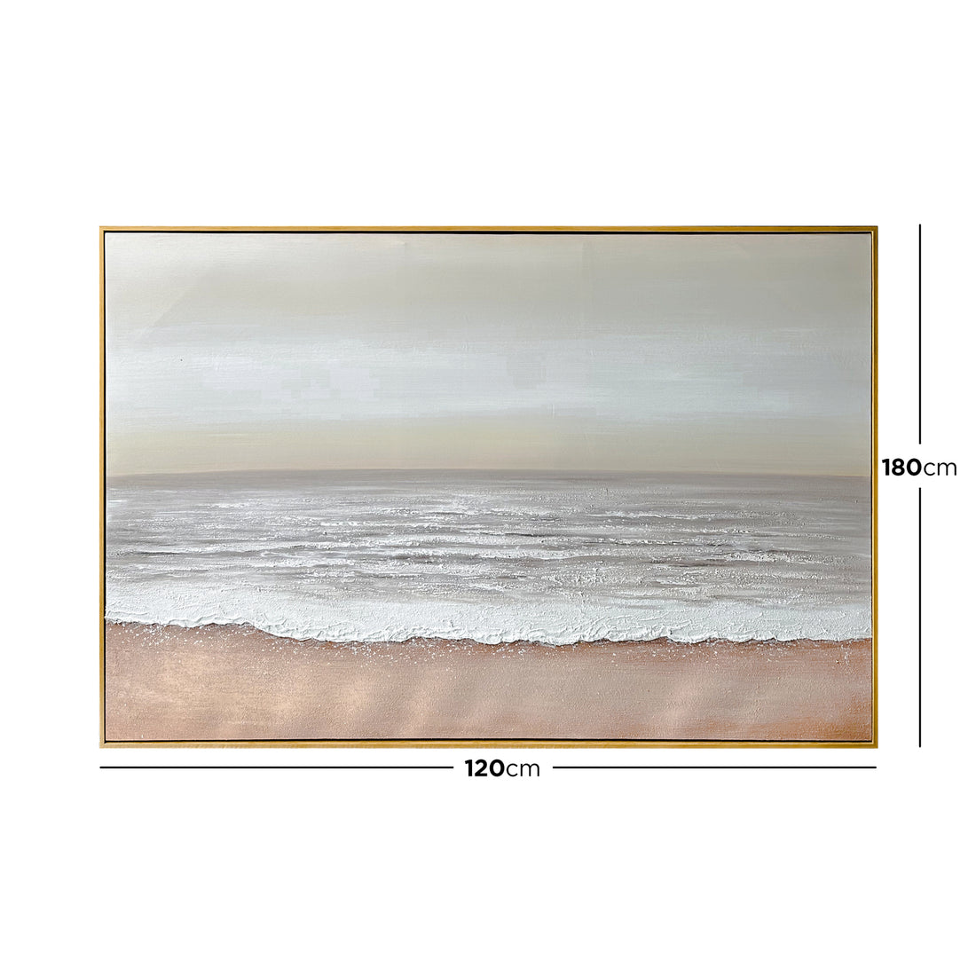 Dimensions of Sable Textured Coastal Canvas Wall Art: 120x180cm, depicting its large rectangular size, designed to create a bold coastal statement on spacious walls.