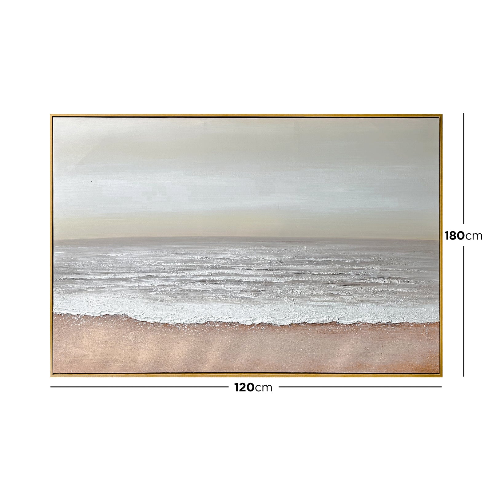 Dimensions of Sable Textured Coastal Canvas Wall Art: 120x180cm, depicting its large rectangular size, designed to create a bold coastal statement on spacious walls.